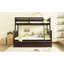 Lit superposé simple au-dessus de double en bois d'hévéa avec lit gigogne, échelle convertible et garde-corps, lit convertible détachable, avec lit gigogne simple, espresso