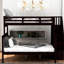 Lit superposé double dans la chambre à coucher, escalier à quatre marches, rangement, barrière de sécurité, lit à pieds en pin avec escalier, espace de rangement, boîte à ressorts non requise-130449340