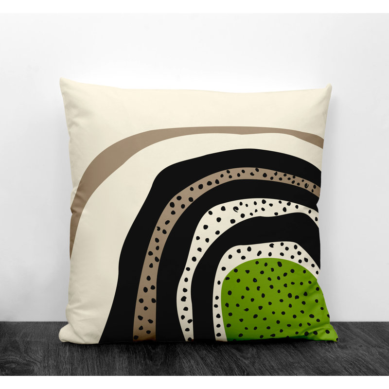 Coussin décoratif intérieur / extérieur en polyester filé Willow, Chartreuse / blanc cassé / beige / noir, 15 po x 15 po