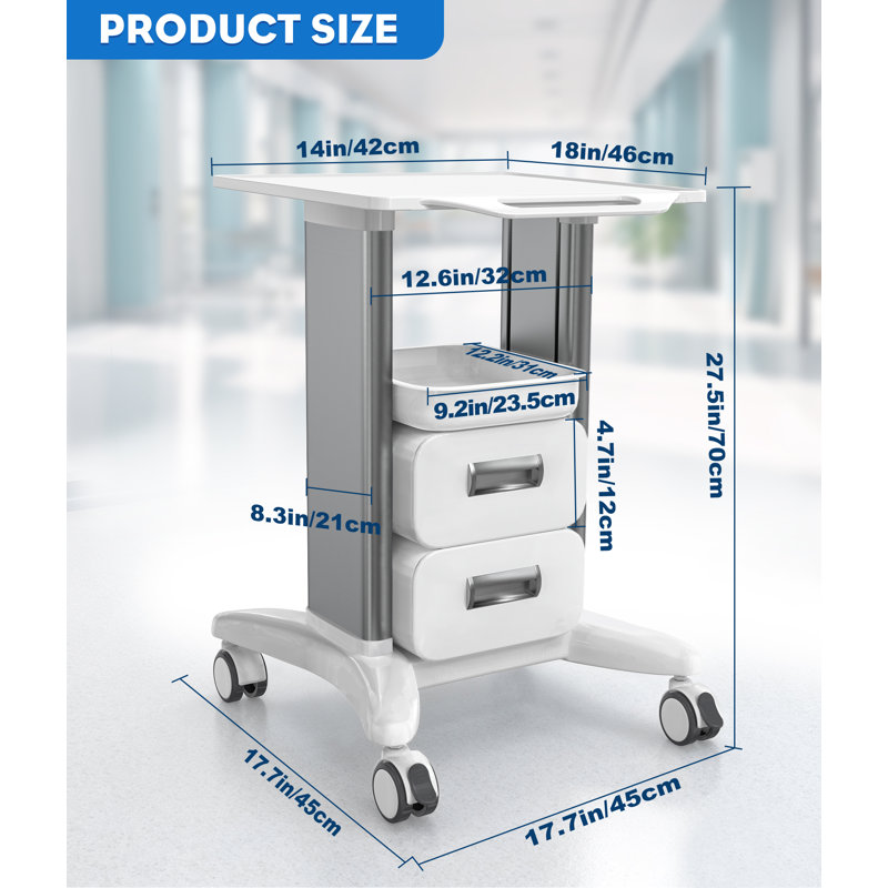27.5'' H x 17.7''Utility Cart(Grey&White), 2 Drawers/Grey&White