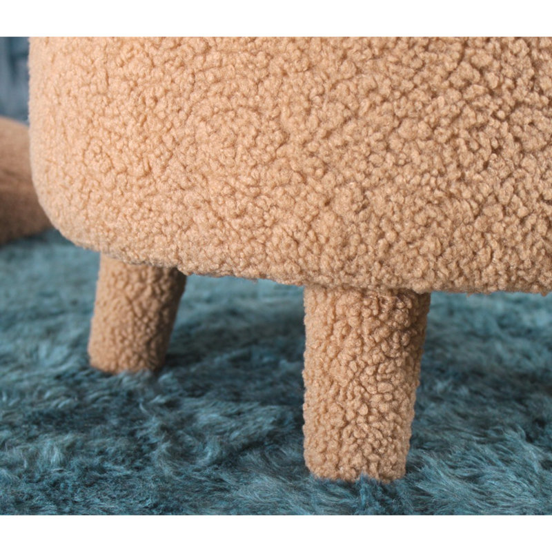 Luxueux pouf en fausse fourrure avec pieds en bois, brun, 18,1 po de diamètre x 20,1 po de hauteur | 100% fausse fourrure, 35 éponges orthopédiques, hauteur du siège: 13,0 po | Design scandinave moderne, parfait pour la décoration intérieure et le confort