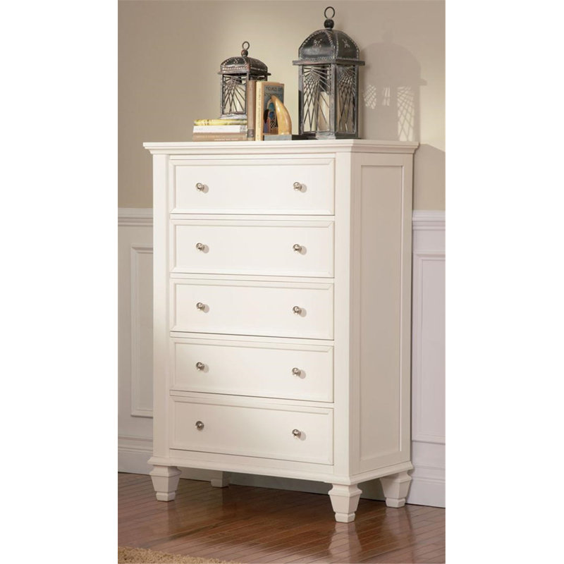 Commode 5 tiroirs Barret, Blanc
