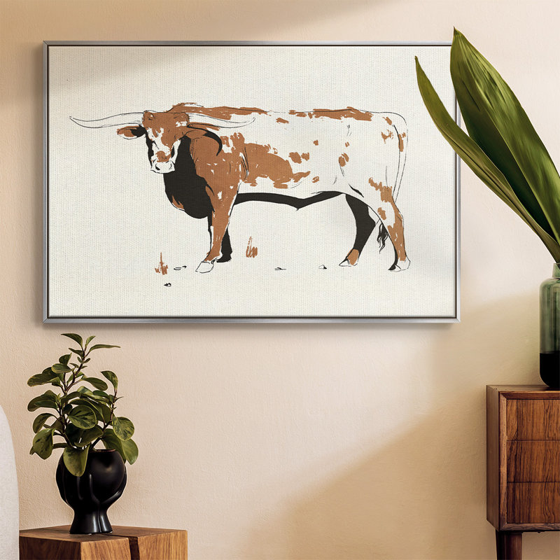 Toile encadrée de qualité supérieure Terre Cotta Steer IV - prête à être accrochée, H 25 po x l 37 po x P 2 po