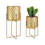 Set of 2 Gold Metal Planters with Stands for Living Room