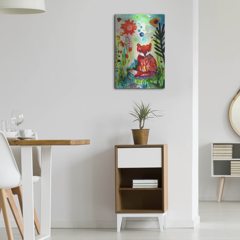 «Bébé renard dans le jardin» par Wyanne, H 24 po x l 16 po