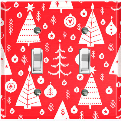 Metal Light Switch Plate Outlet Cover (Christmas Tree Ornaments Red    - Single Toggle)