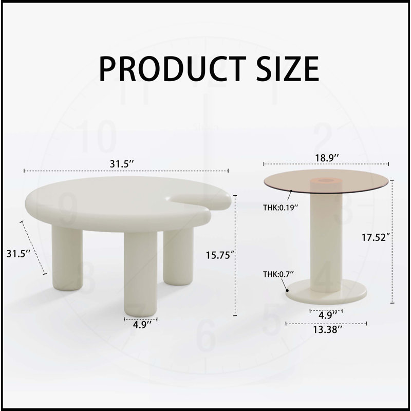 Circular Beige Cream Coffee Table Set