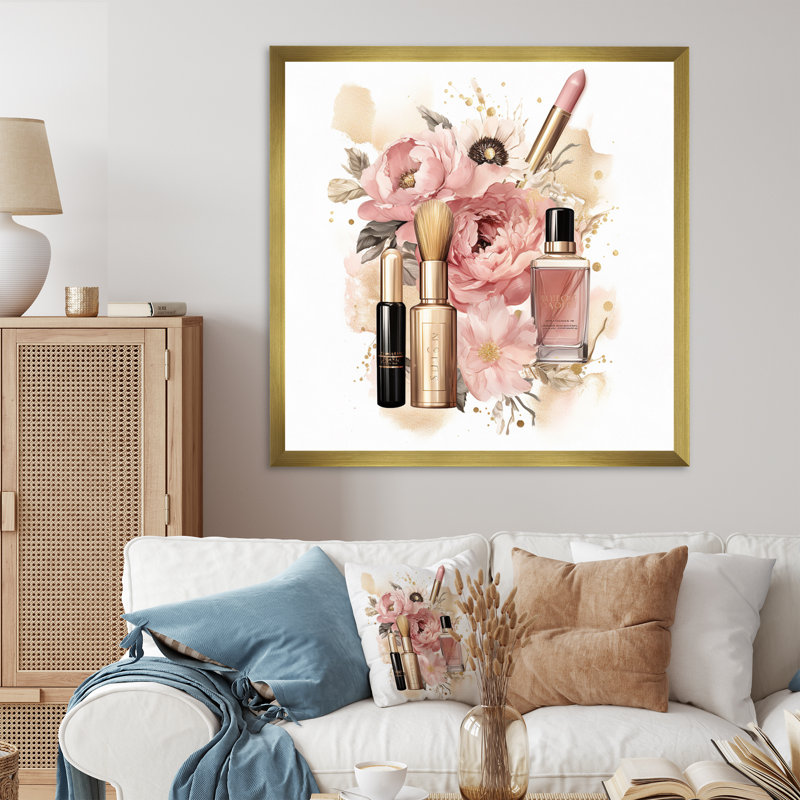 Boho Chic Cosmetic Elegant Make-up I sur impression sur toile, H 30 po x l 30 po x P 1 po, Cadre photo doré simple