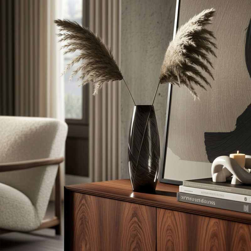 Vase en verre fait à la main de style glamour, pièce décorative élégante et moderne pour la décoration intérieure
