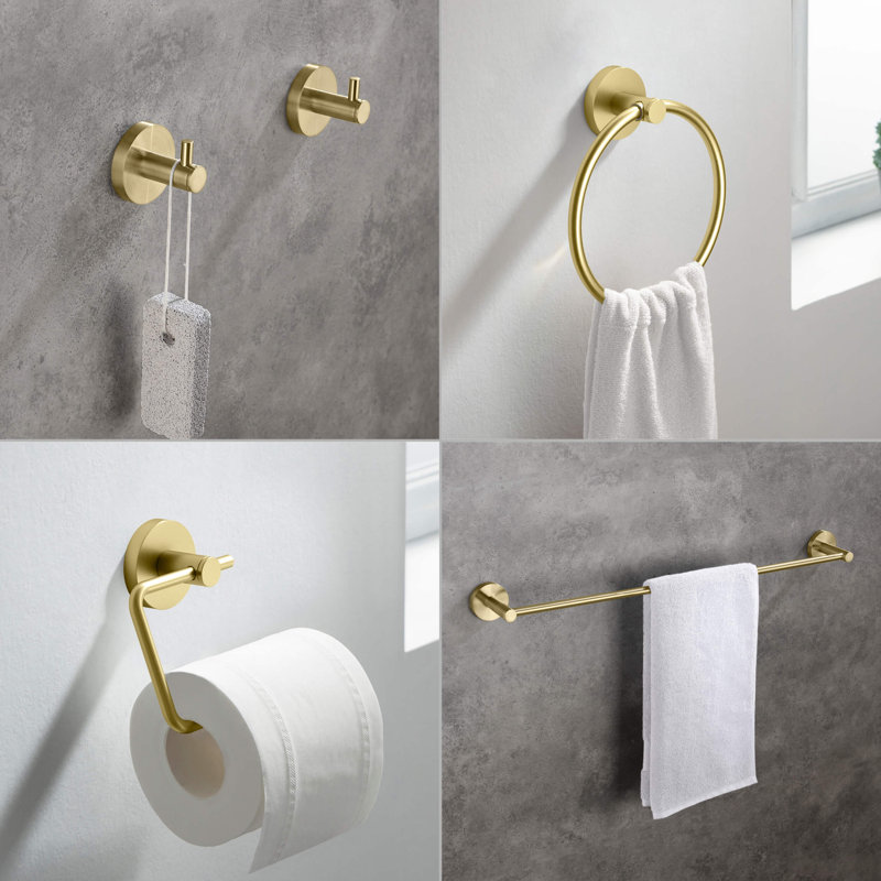 Circular 5 - Piece Bathroom Hardware Set, Brushed Gold