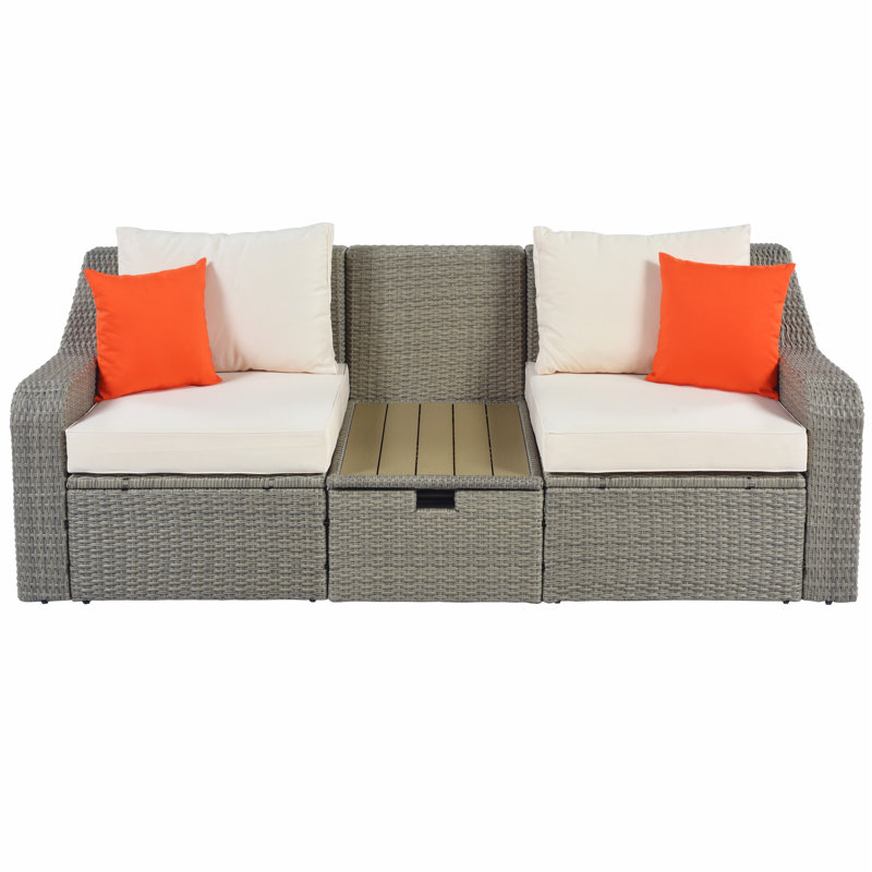 Adelean 3-Piece Patio Wicker Sofa Sets,Outedoor Sofa Set with Cushions, Pillows, Ottomans and Table, Beige
