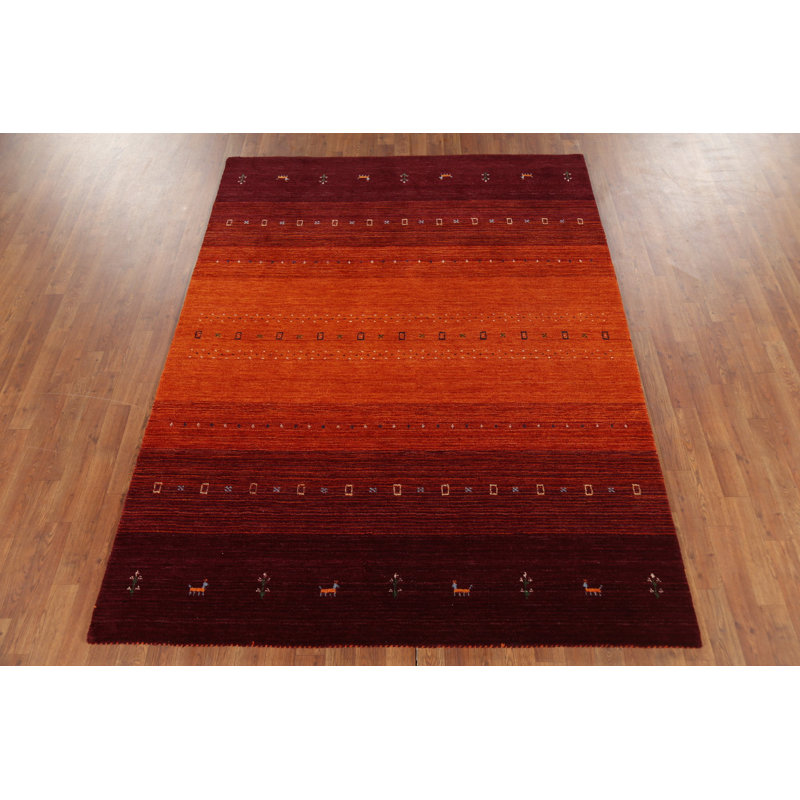 Handmade Orange Gabbeh Oriental Area Rug 6x7