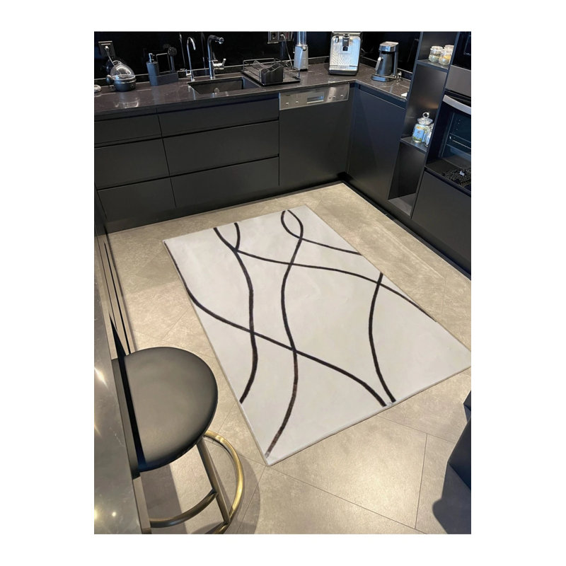 Base tissée à motif moderne à rayures et tapis lavable, Rectangle 5 pi x 9 pi 11 po
