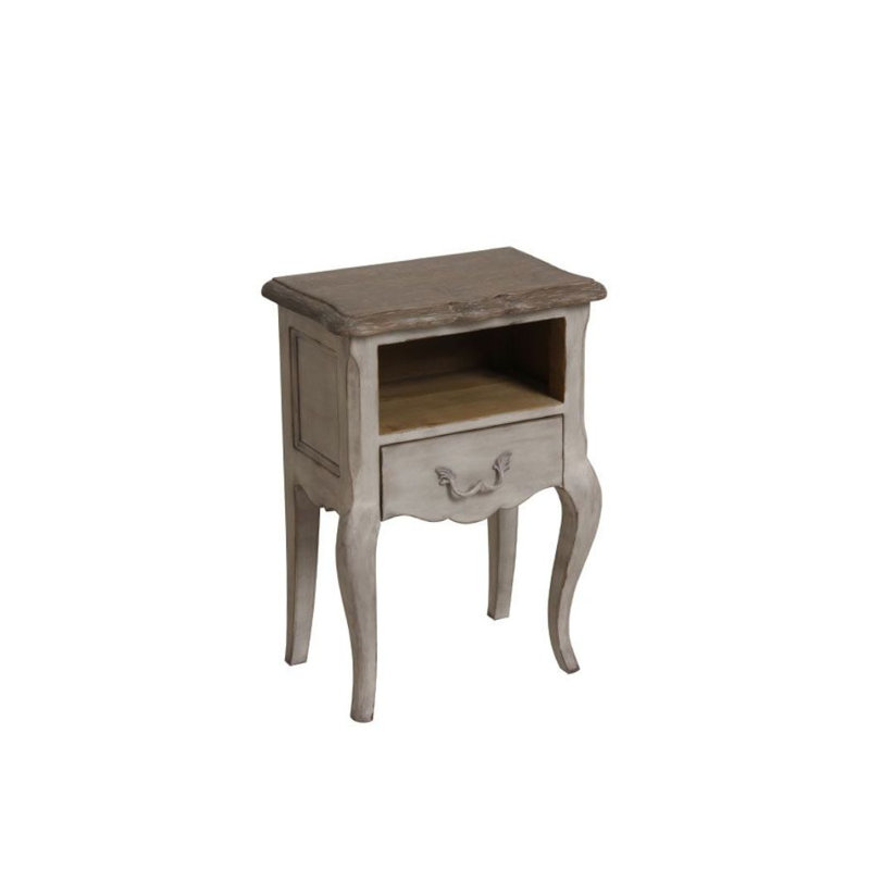 Crampton 45cm W Solid Wood Bedside Table, Soft Grey, Grey Stained