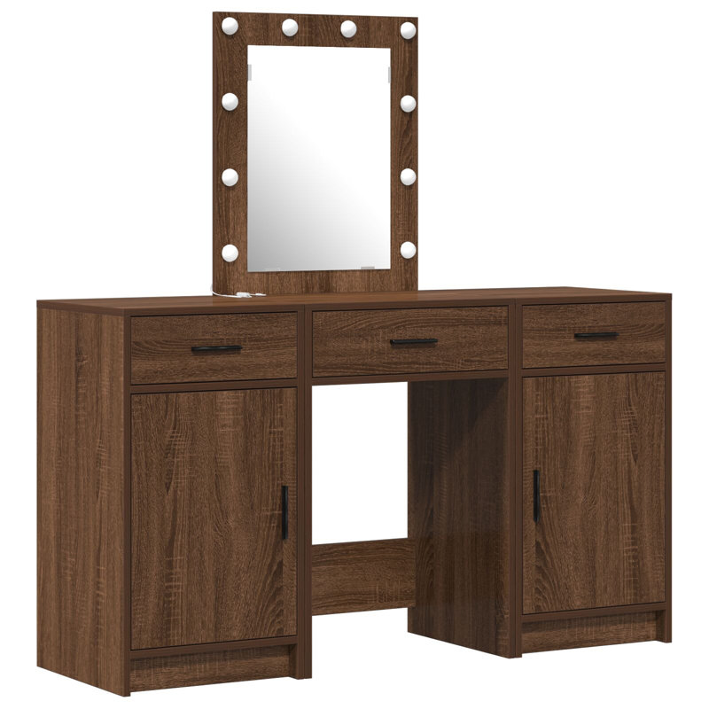 Dressing Table with Mirror, Brown Oak
