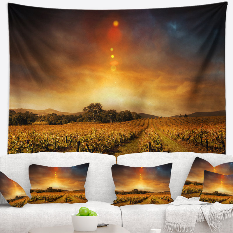 Tapisserie coucher de soleil à coucher de soleil jaune automne, H 50 po x l 60 po