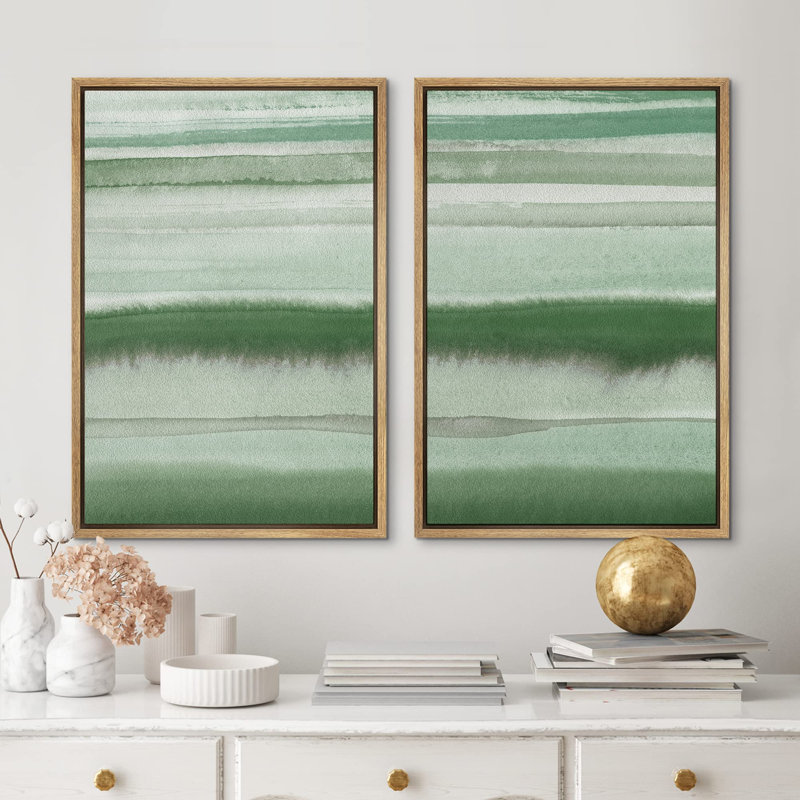 «Émeraude vert pastel, coups de peinture murale, art moderne, décor rustique minimaliste, chambre à coucher», 2 pièces