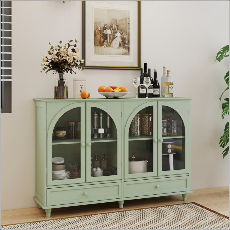 Buffet vert en verre arqué avec tablettes réglables pour le vestibule