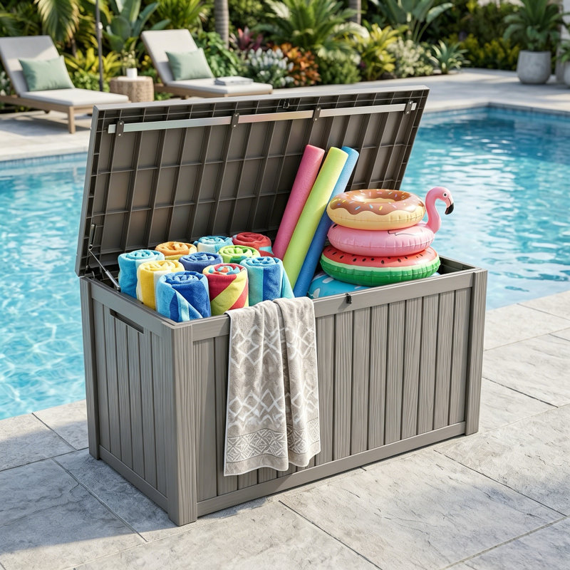 200 Gallon Brown Resin Deck Box For Garden Tools, Pool Accessories & Outdoor Cushions, Brown, 200 Gallons
