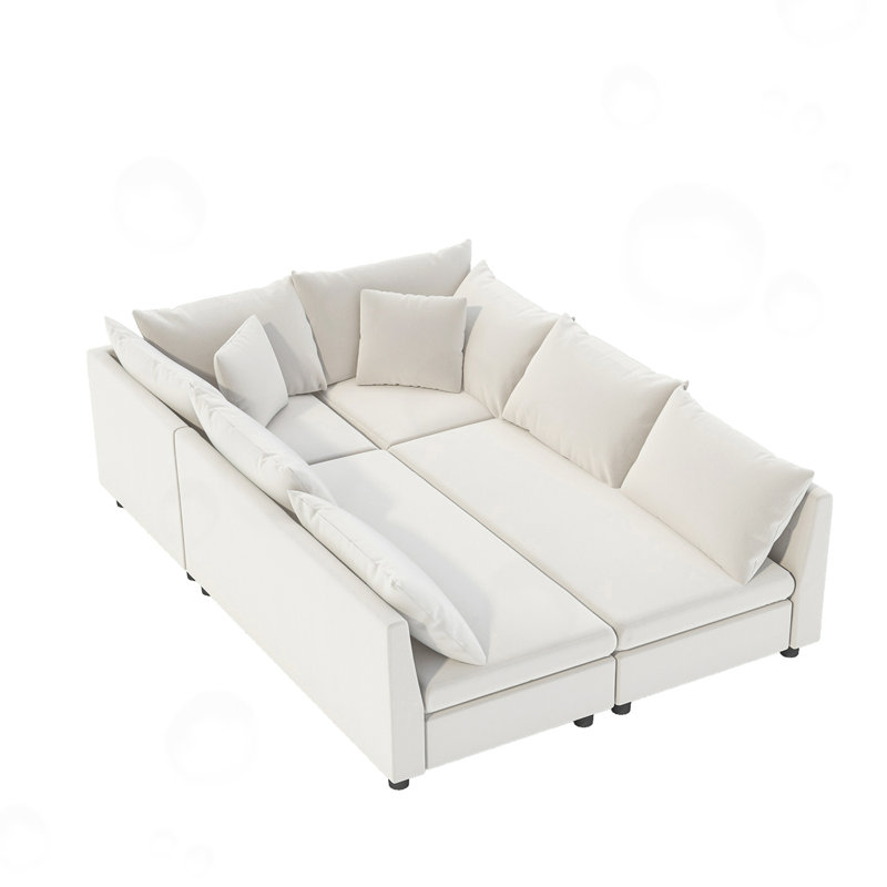 Chenille Couch Set with Pillows, Cream Chenille