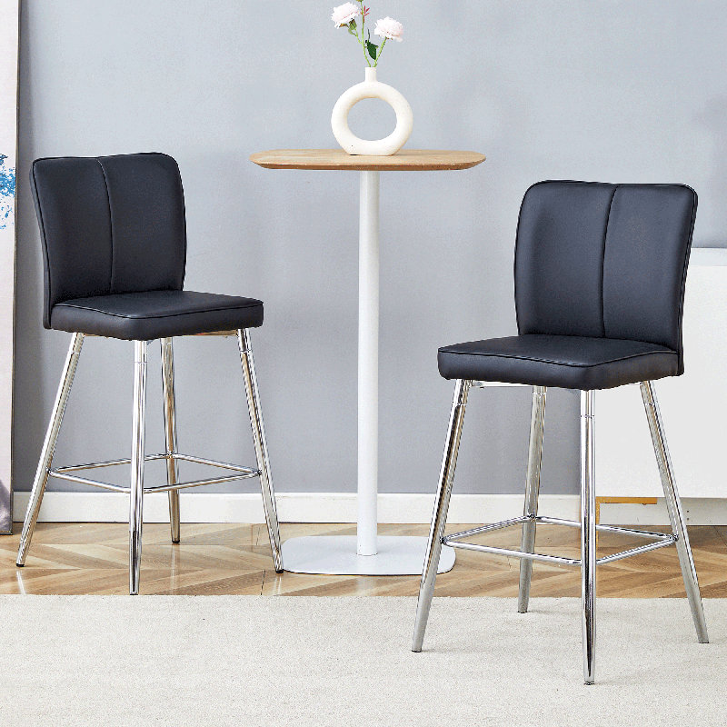 Tabouret de comptoir rembourré avec structure en métal, Siège noir / structure argent, 2
