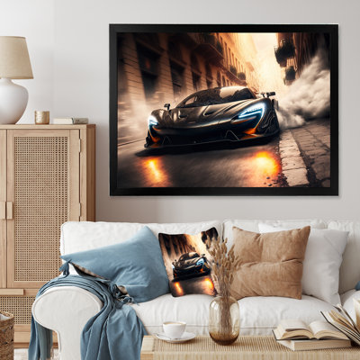 «Black McClaren Sports Car Racing In Italian Street - Cars Race Car», art sur toile