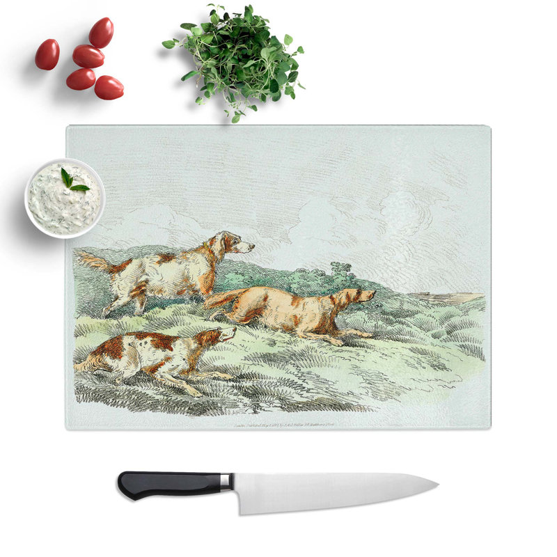Tempered Glass Running Hounds by Henry Alken Chopping Board, 39 cm W x 28.5 cm L