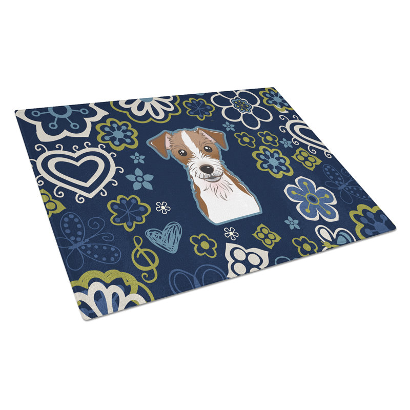 Caroline's Treasures Tempered Glass Flowers Cutting Board, Dark Brown Jack Russell Terrier