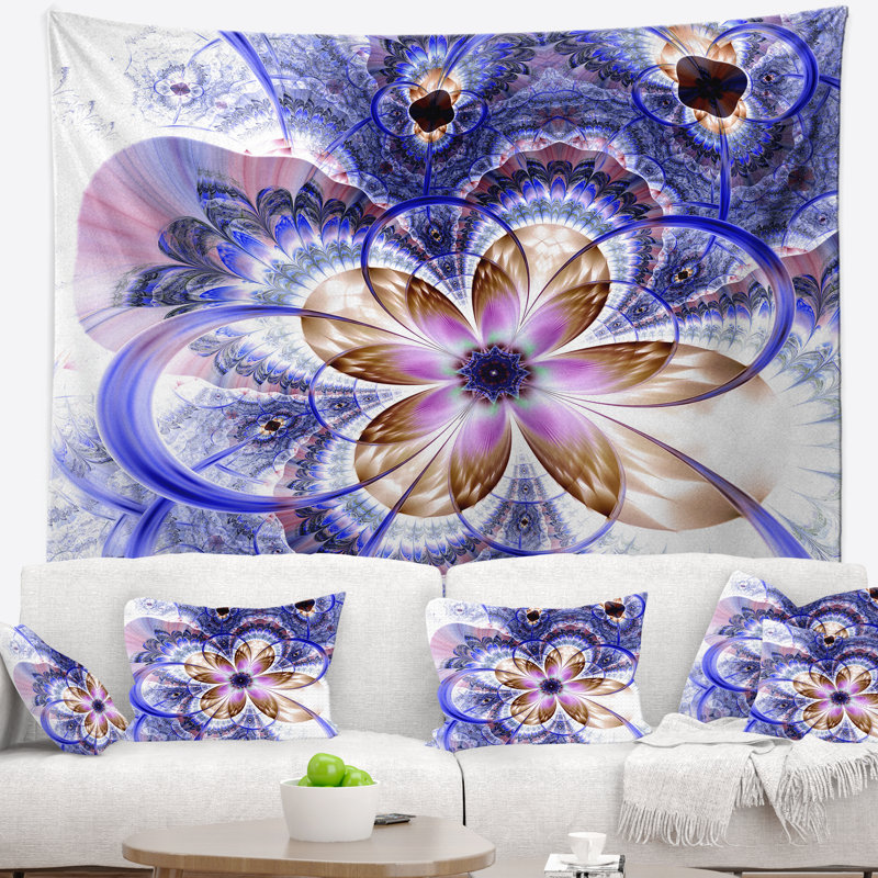 Tapisserie de fleur bleue de fractale légère Floral, H 32 po x l 39 po