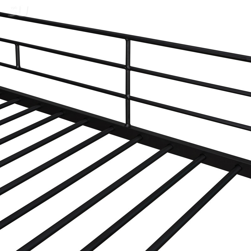 Lit mezzanine simple en métal avec bureau et tablettes (lit), Noir