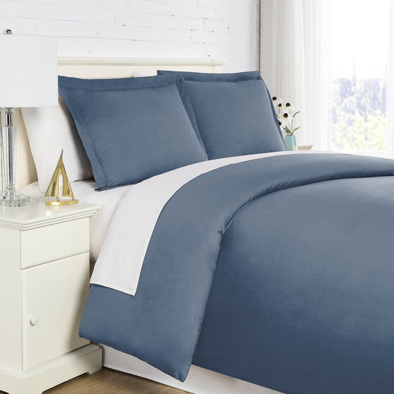 Steel Blue Microfiber Full/Queen Duvet Cover Set with Shams