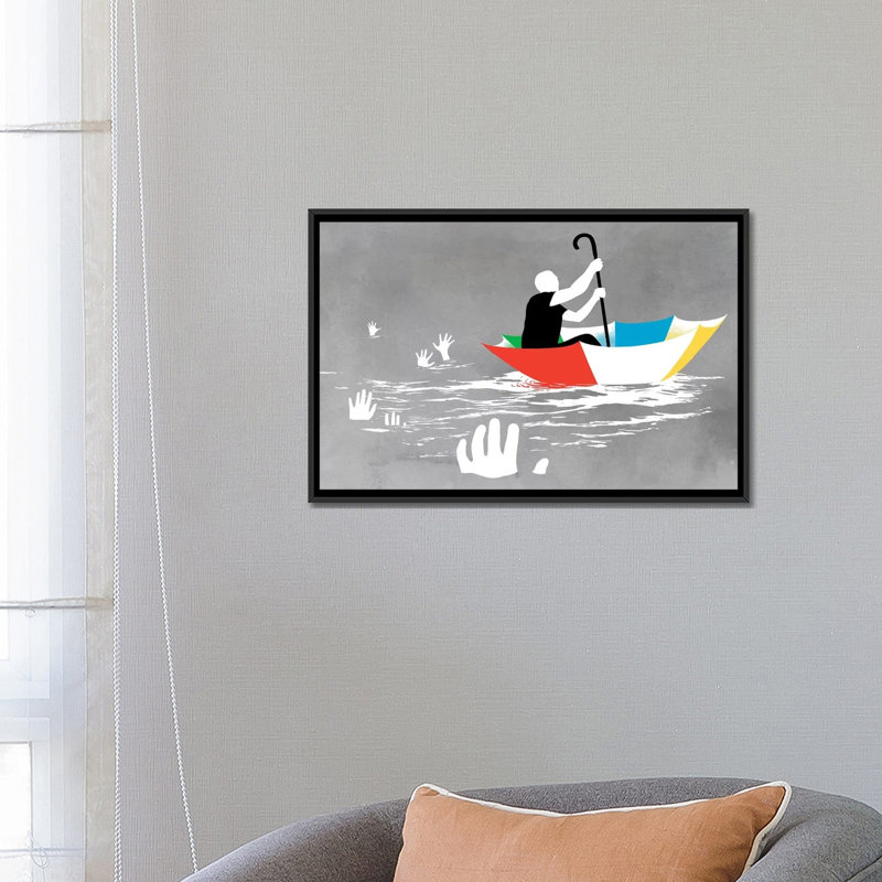 « sejour afloat », reproduction d’impression sur toile, H 18 po x l 26 po x P 1,5 po, Toile avec cadre noir, Pas de tapis