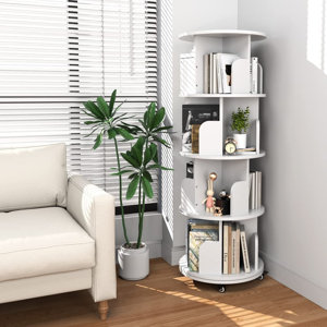 Zytavious Rotating Bookshelf 4 Tier 360° Revolving Floor Standing Bookcase with Roller