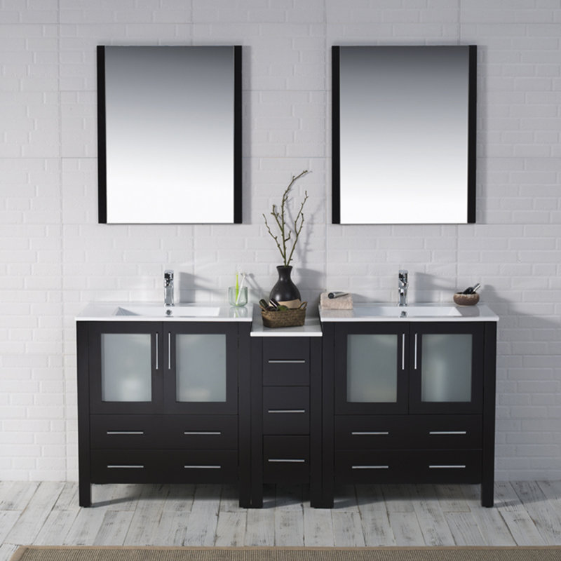 Ensemble de meuble-lavabo double 72 po avec miroir Mance, Espresso