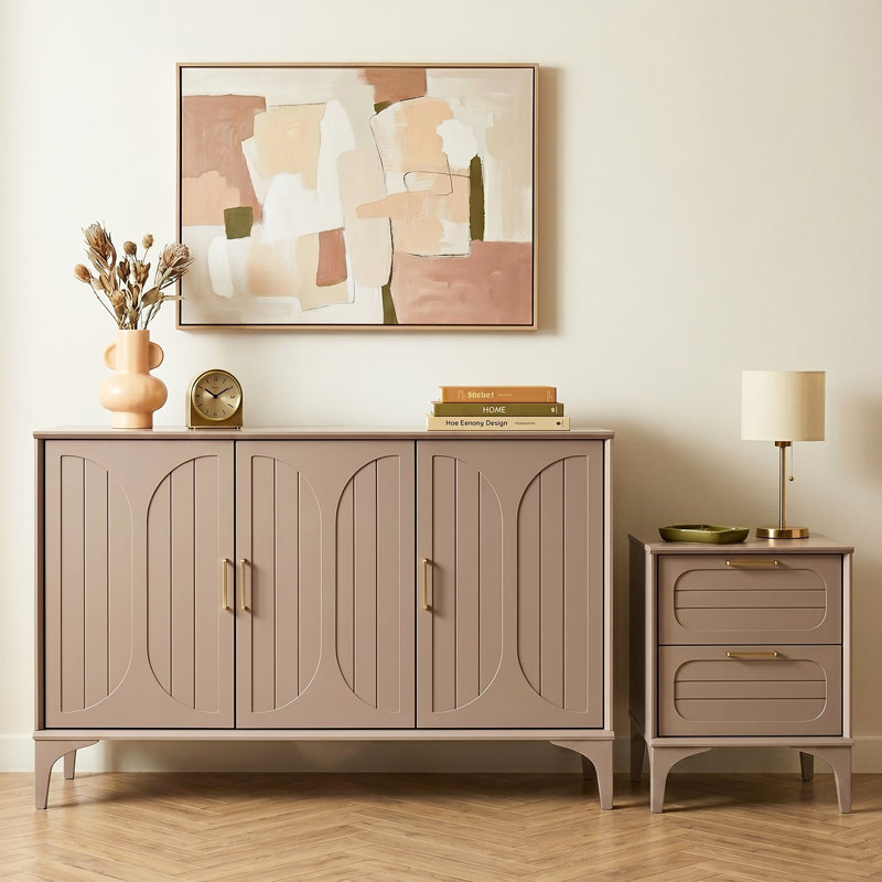 Harrington Bedside Table With Sideboard Storage Set , Warm Nude