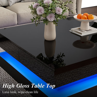 Table basse haute brillance avec lumières DEL et tiroirs de rangement