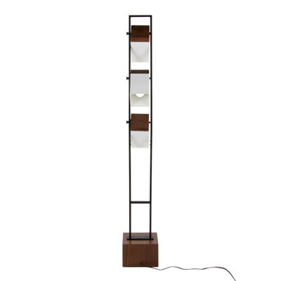 Bento 67.5" Contemporary Metal Floor Lamp In Black Metal And Walnut Wood With White Shade