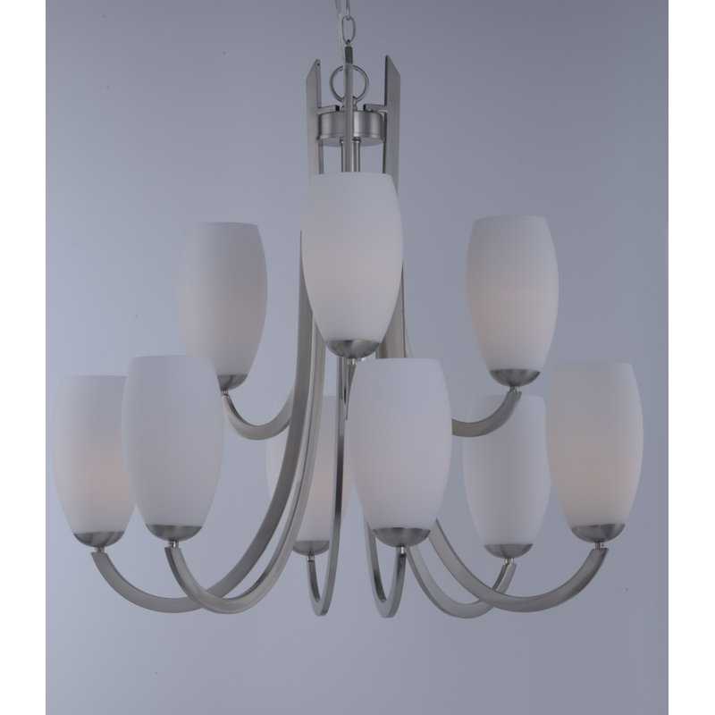 Lustre à niveaux 9 lumières Fudo, Nickel satiné