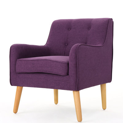 Purple Fabric Arm Chair, Extra Padded For Comfort And Birch Wood Legs Chair With Back, Base