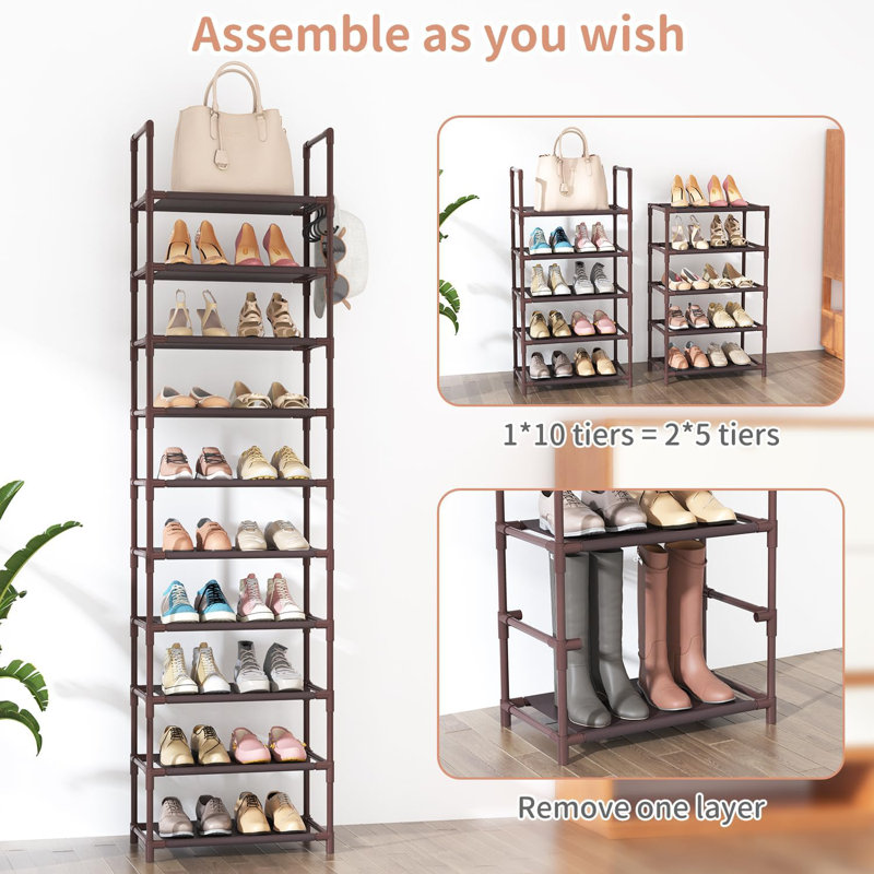 10-tier Tall Shoe Rack Holds 20–25 Pairs Brown