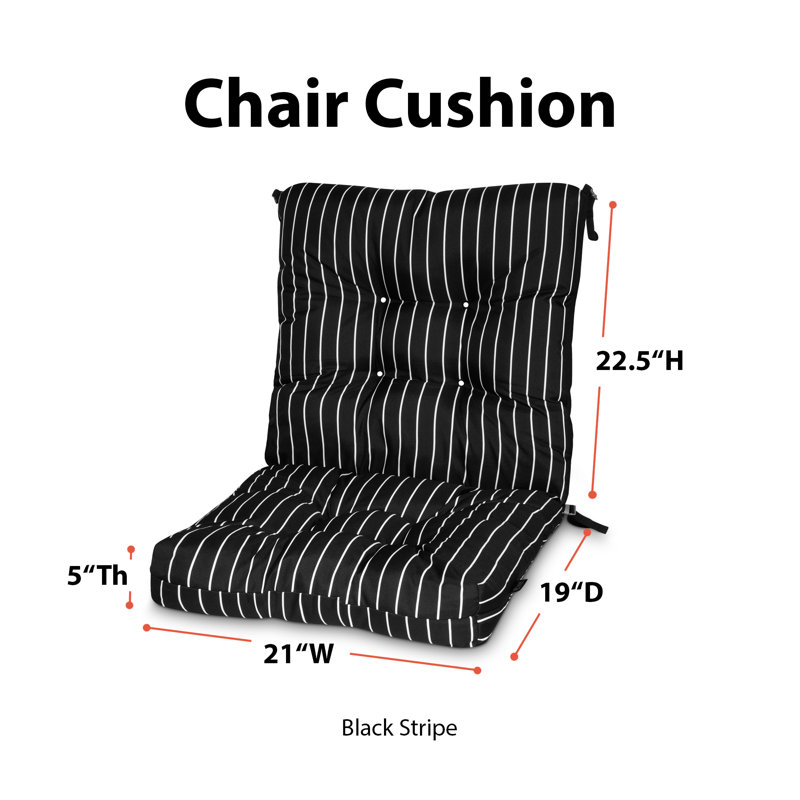 Outdoor 5'' Dining Chair Seat / Back Cushion, Black Striped