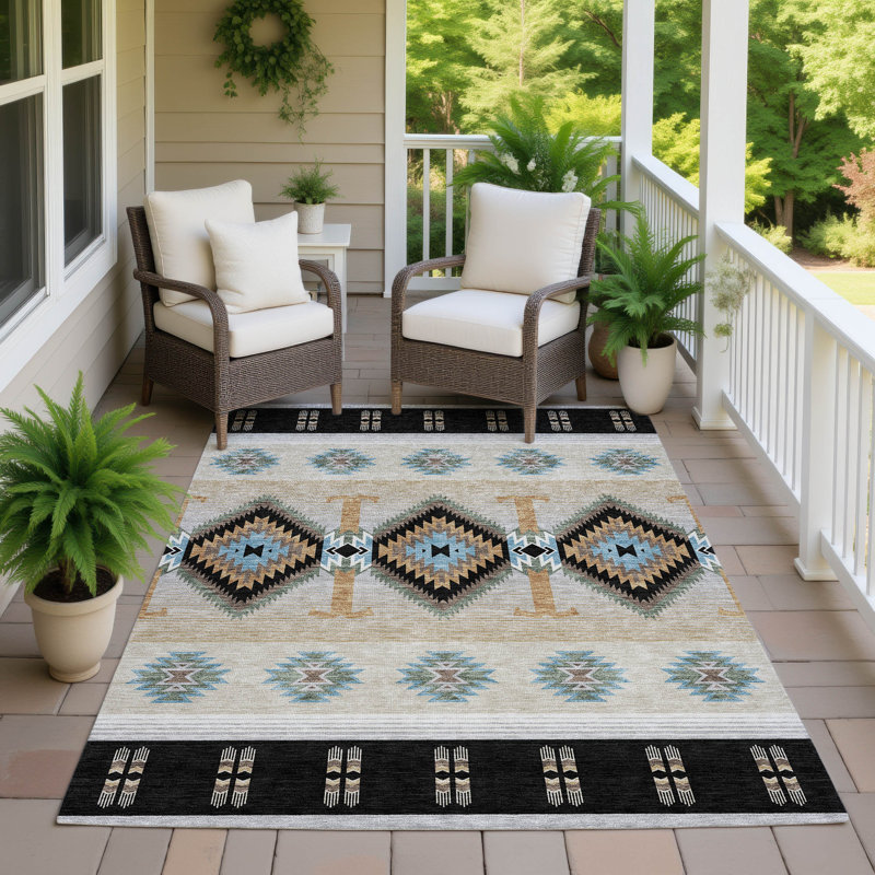 Machine Washable Indoor/Outdoor Chantille ACN2541 Lodge Rug, Rectangle 8' x 10', Black
