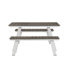 Jack 6-Person Outdoor Dining Set with Polyresin Teak Table and Two Benches, White Frame and Grey Polyresin