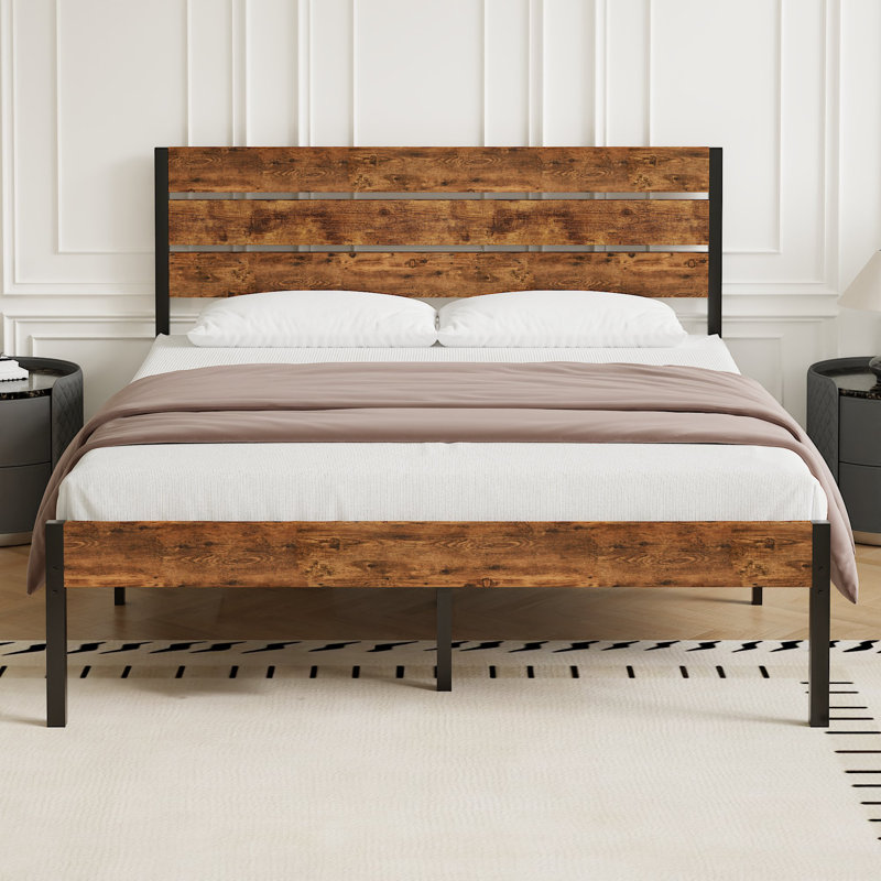 Twin Bed Frame, Retro Brown, European Double (140 x 200 cm)