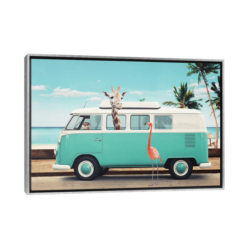 "On the Road" par Jonas loose-impression d’art graphique, Toile avec cadre argenté, Pas de tapis