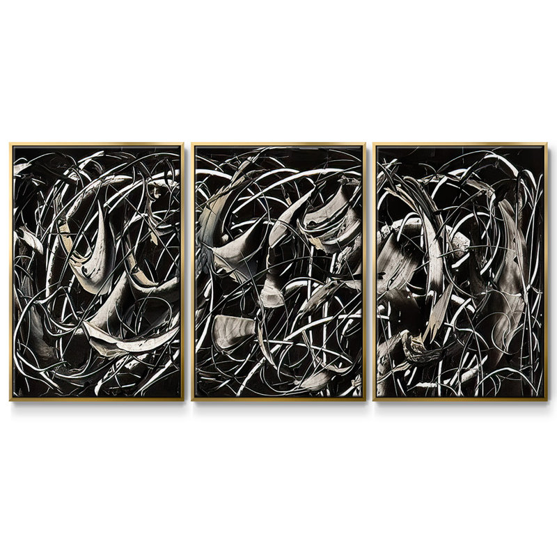 " Linear Movement II " 3 - Pieces, Gold, 36" H x 75" W x 2" D