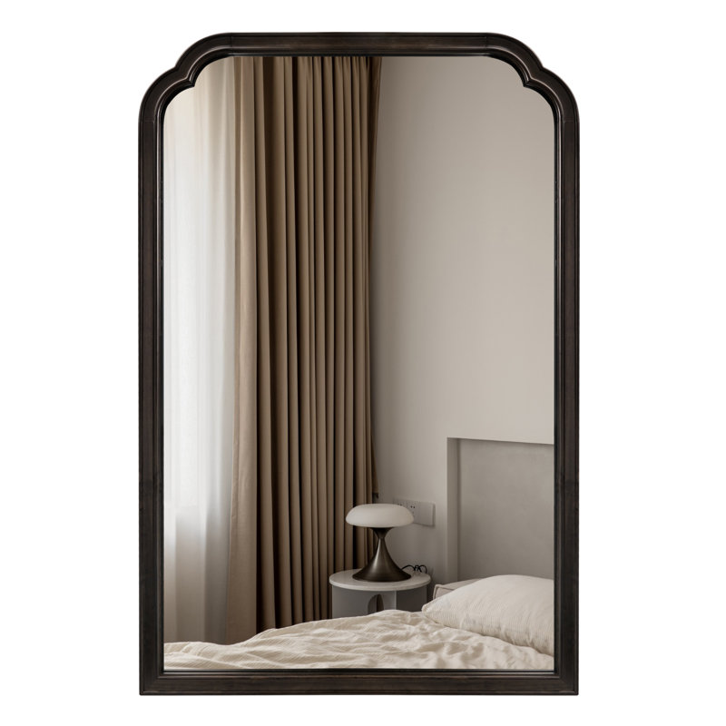 Solid Wood Wall Mirror for Bathroom or Bedroom, Black, 30" x 20"