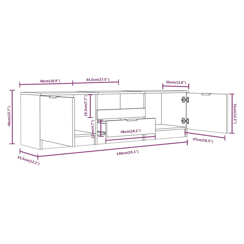 Jeeva TV Cabinet 140x35x40 cm Engineered Wood, Concrete Grey