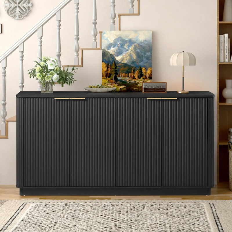 63" Curved Buffet Cabinet Sideboard With Stoarge, Black
