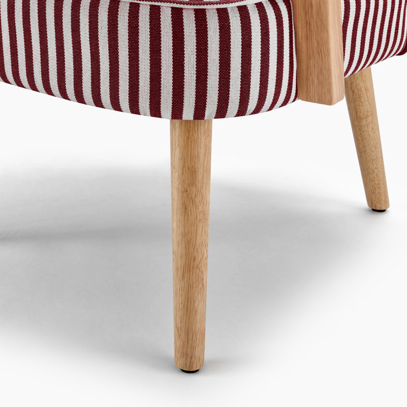Taseefa Upholstered Accent Armchair with Oak Effect Legs - Contemporary Striped Fabric, Burgundy/Cream